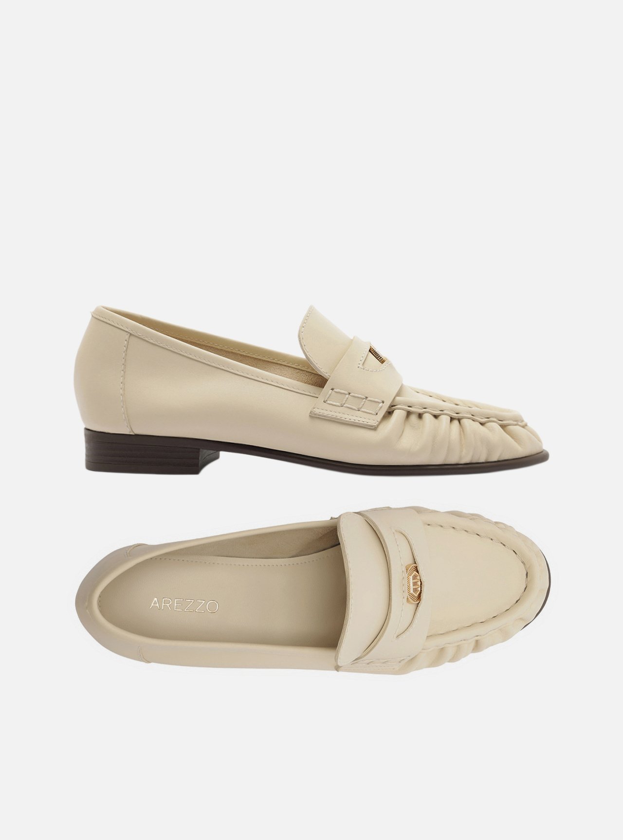 Mocassim Off White Couro Salto Bloco Metais — foto 6