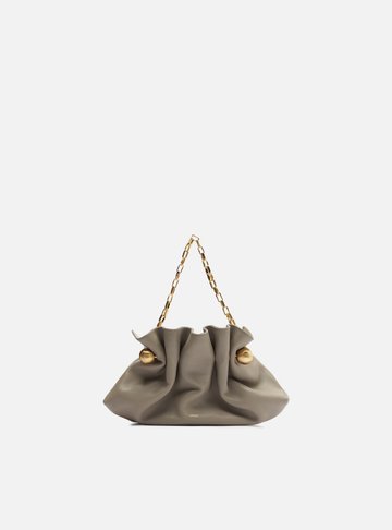 Clutch Cinza Couro Pequena Pregas Corrente