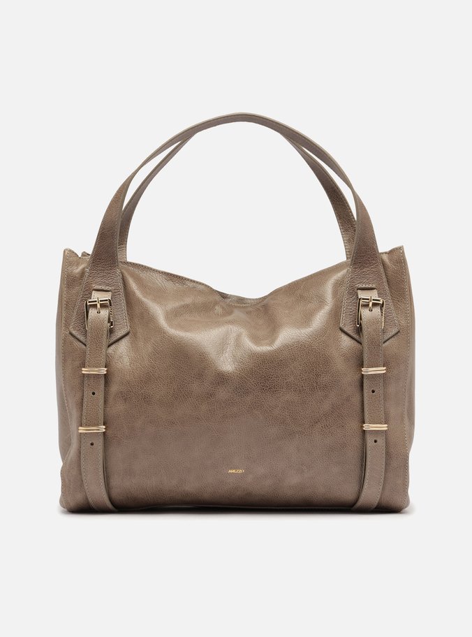 Bolsa Hobo Cinza Couro Média Metais