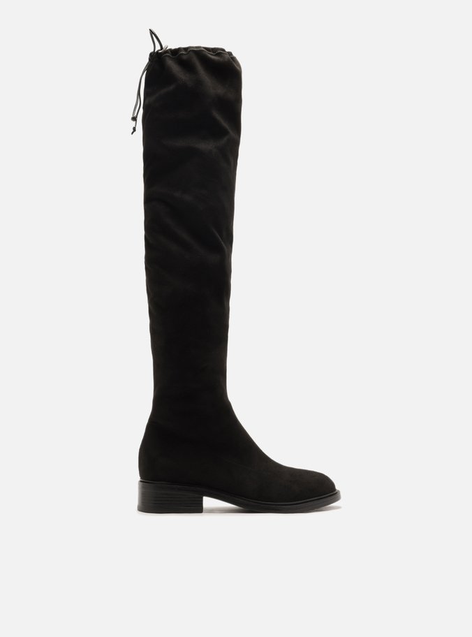 Bota Over The Knee Preta Camurça Amarração