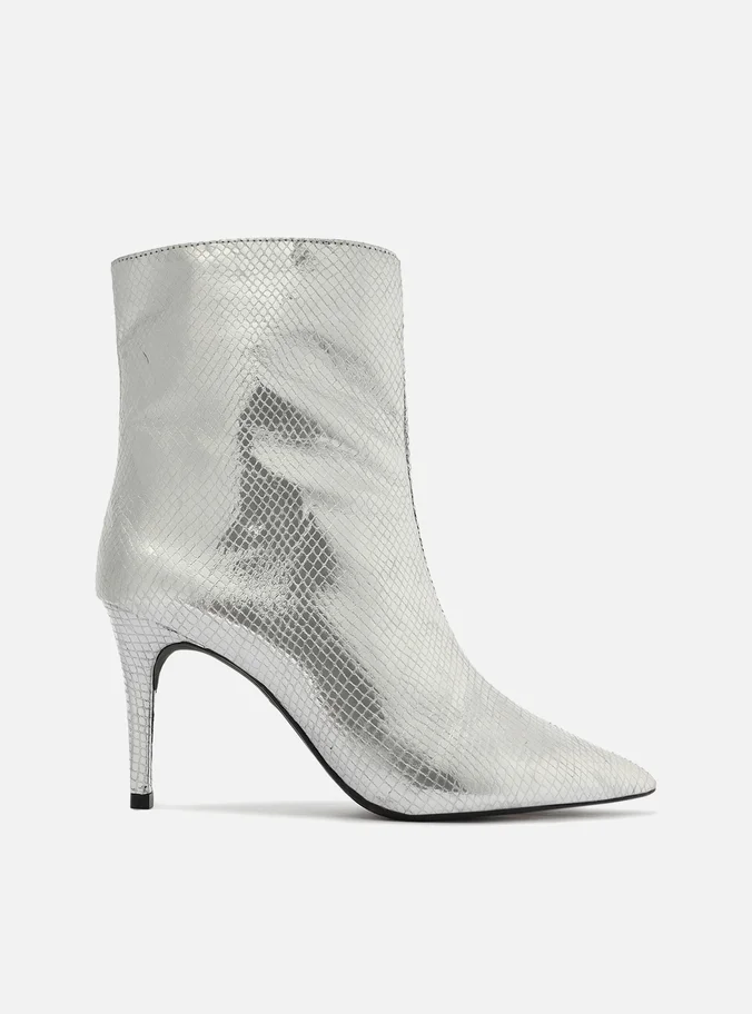 Bota Prateada Snake Cano Médio Salto Fino