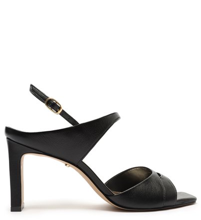 Sandália Preta Couro Salto Bloco