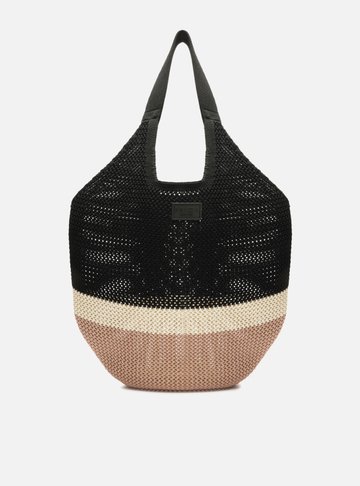 Bolsa Shopping Preta Colorida Crochê Grande