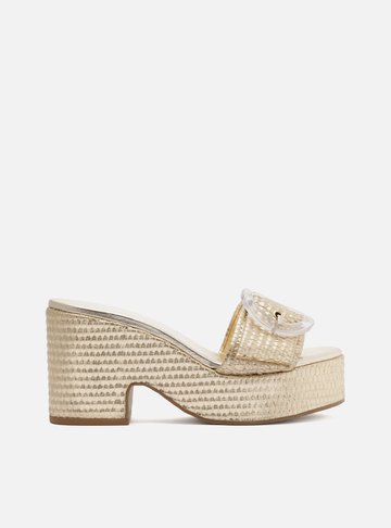 Tamanco Dourado Textura Plataforma Tira Fivela