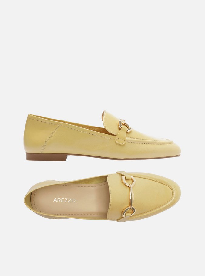 Mocassim Amarelo Couro Bridão Metálico Básico Luma