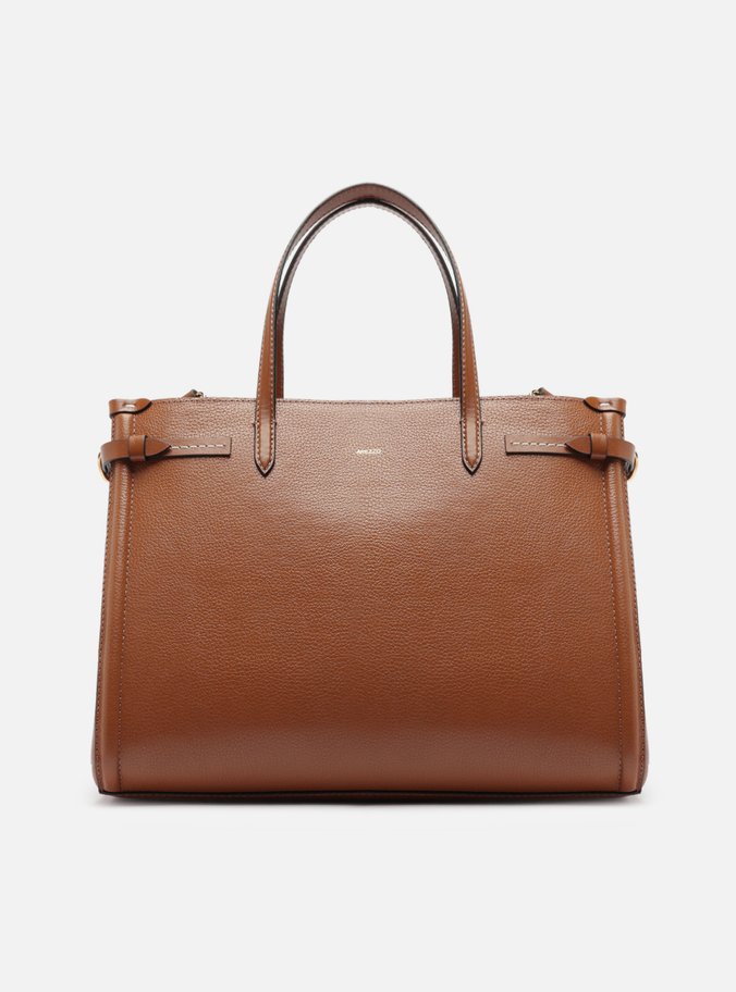 Bolsa Tote Marrom Couro Grande Detalhe Tiras