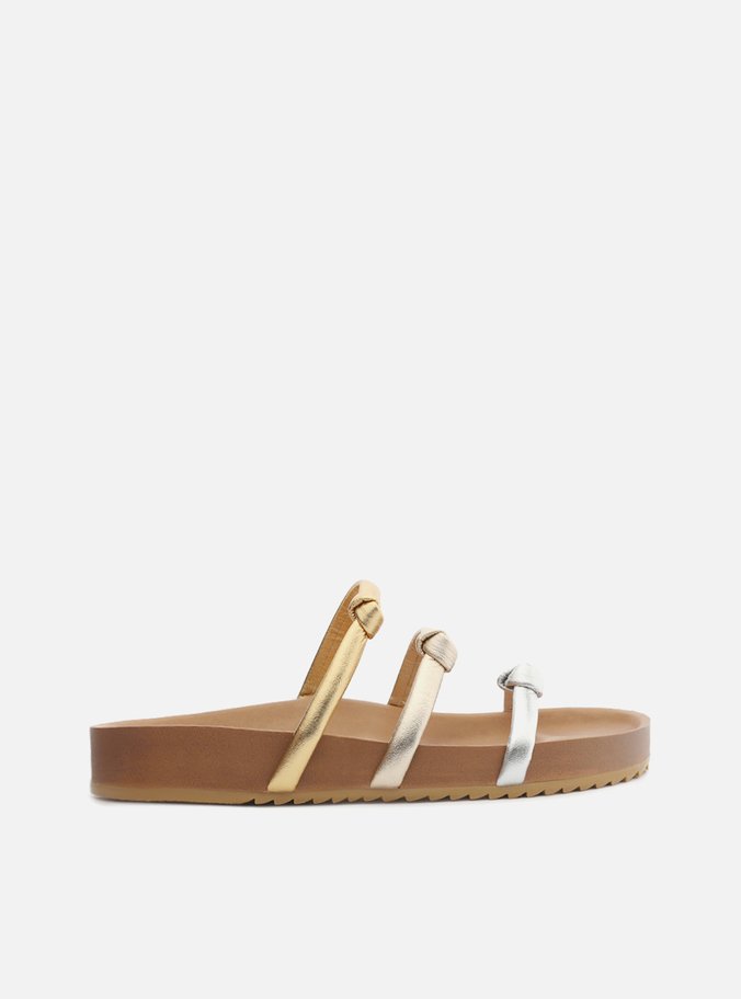 Sandália Papete Metalizada Flatform Tiras Nó