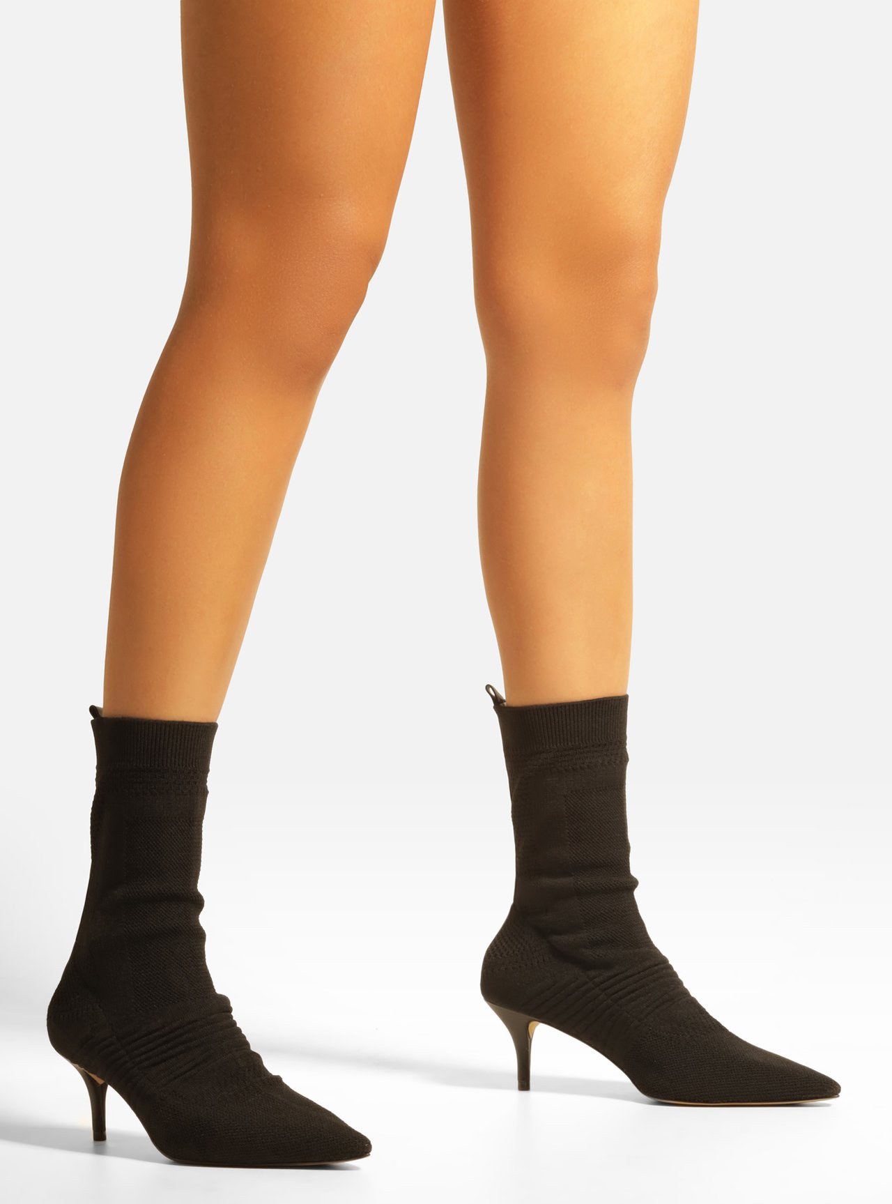 Bota Skinny Preta Knit Cano M dio Salto Baixo
