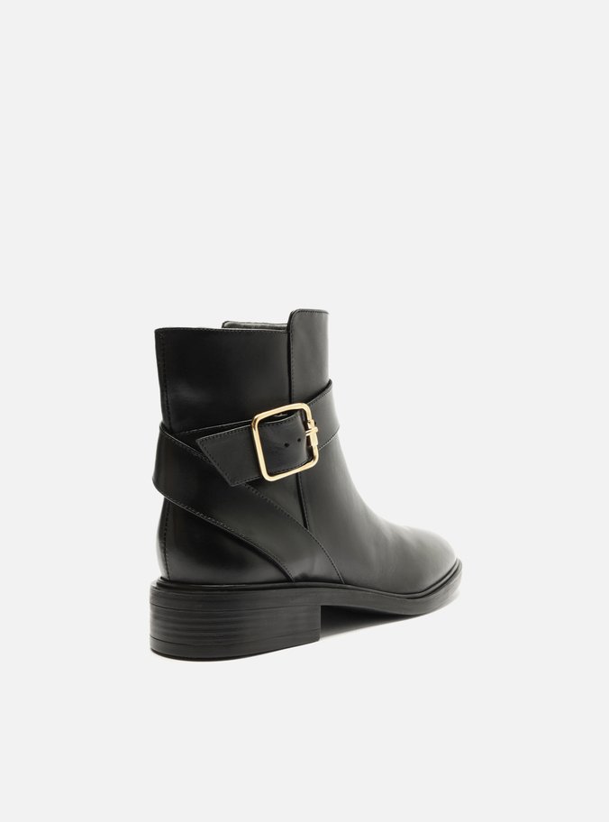 Bota Preta Couro Cano Curto Fivela Riding