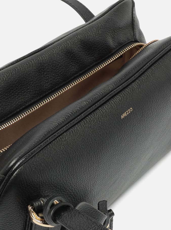 Bolsa Bowling Preta Couro Grande Metal Flor