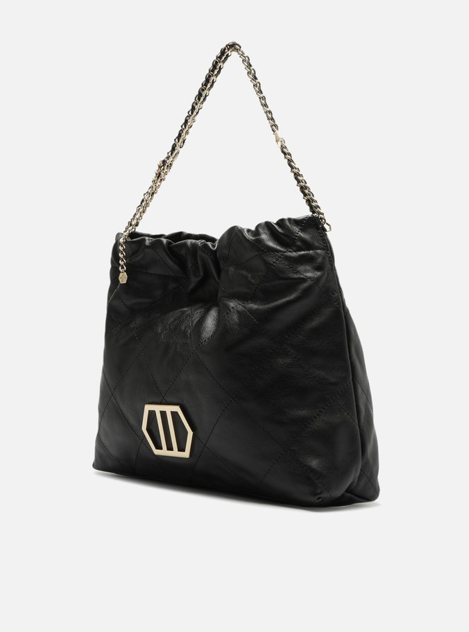 Bolsa Hobo Preta Couro Esther Grande