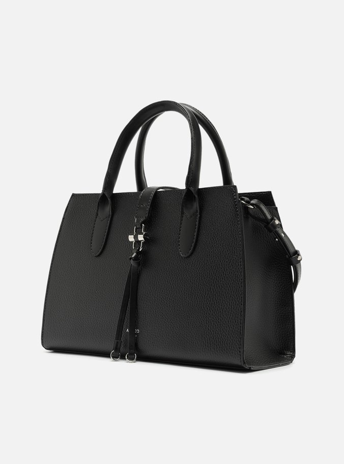 Bolsa Tote Preta Grande Detalhe Tiras Metal