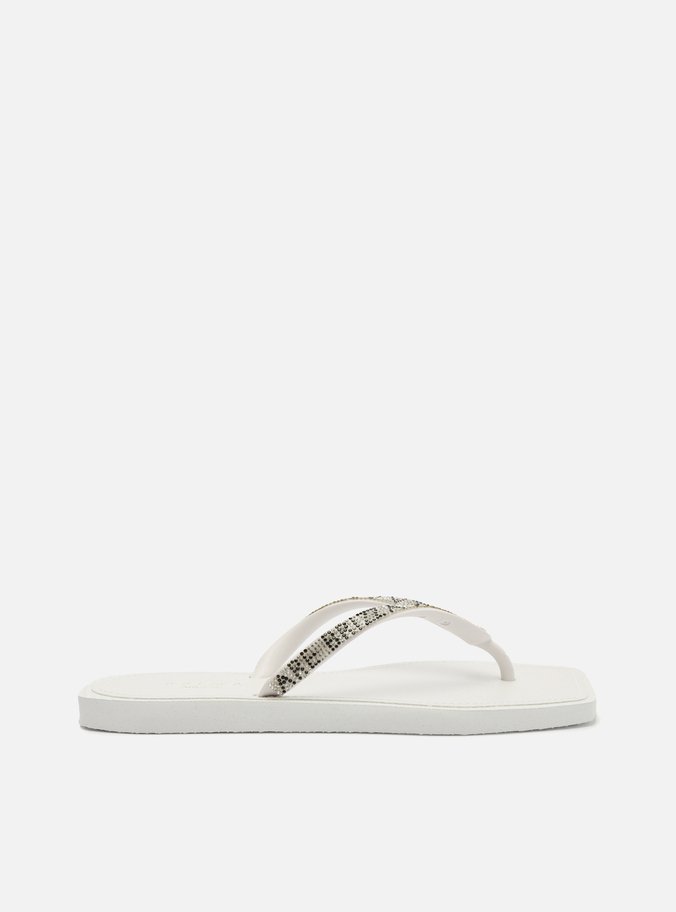 Chinelo de Dedo Branco Square Lettering Strass
