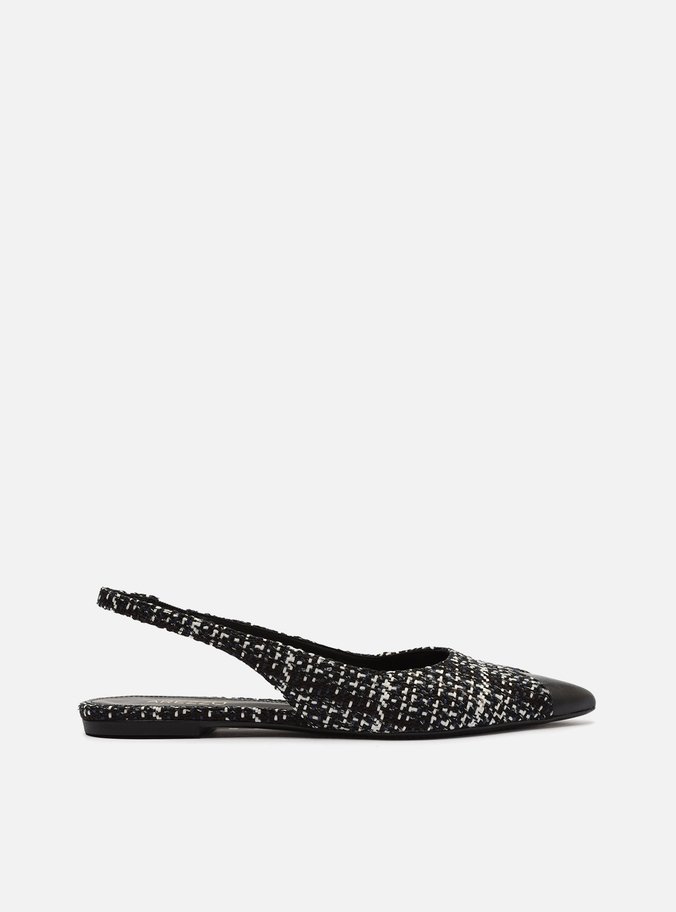 Sapatilha Preta Tweed Bico Fino Slingback | Arezzo