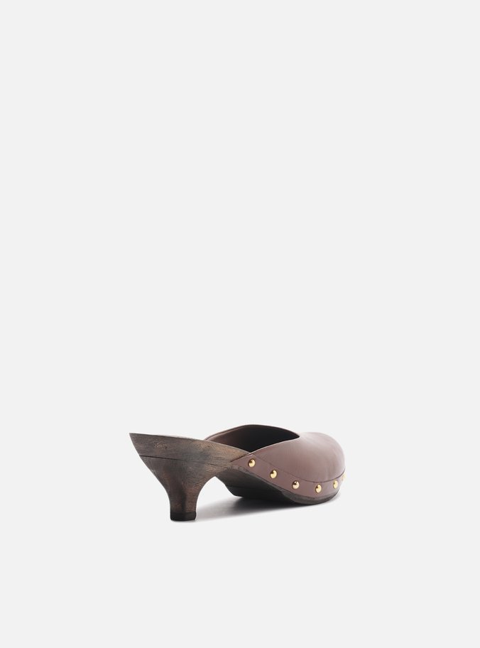 Mule Clog Marrom Couro Salto Baixo