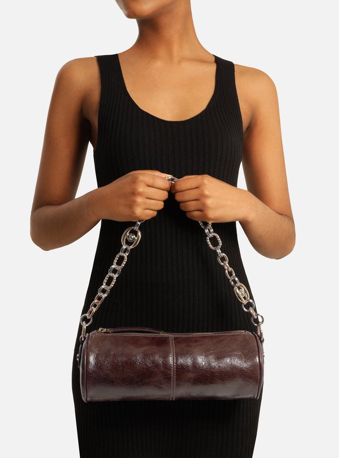 Bolsa Shoulder Marrom Couro Média Corrente Elos