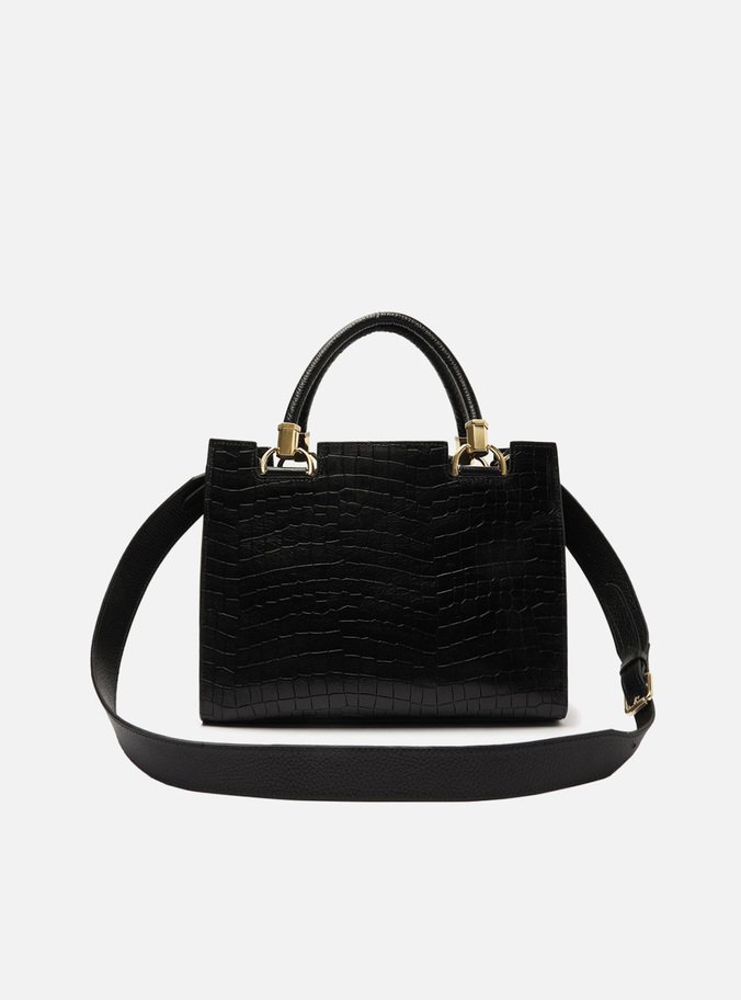 Bolsa Tote Preta Couro Croco Abbraccio Grande