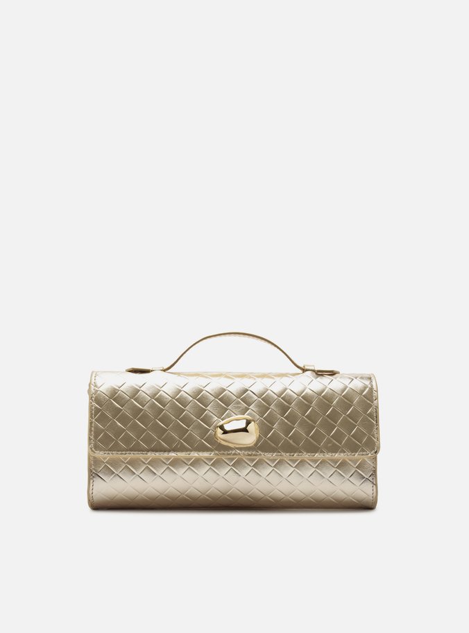 Bolsa Tiracolo Dourada Couro Média Tressê