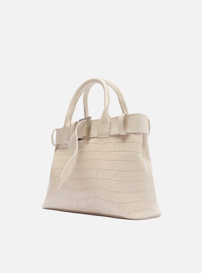 Bolsa Tote Branca Couro Croco Média Fivela