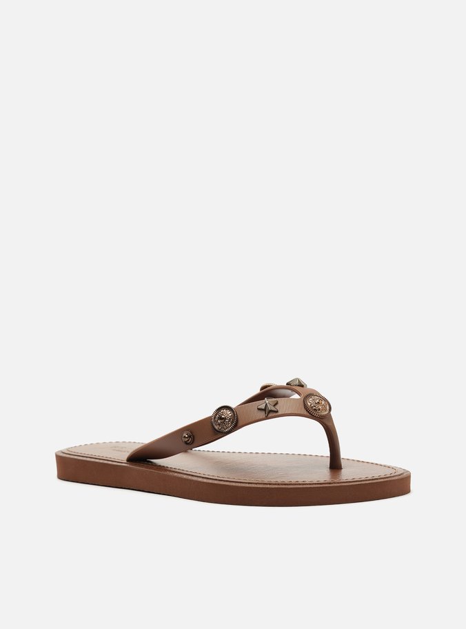 Chinelo de Dedo Marrom Aplicações