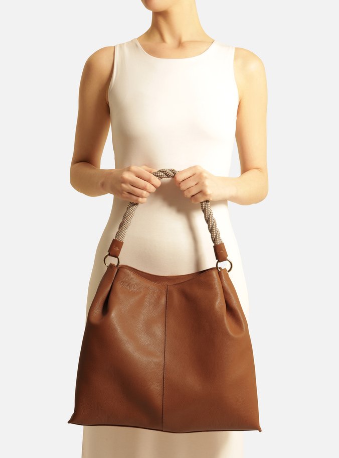 Bolsa Hobo Marrom Couro Grande Alça Torcida