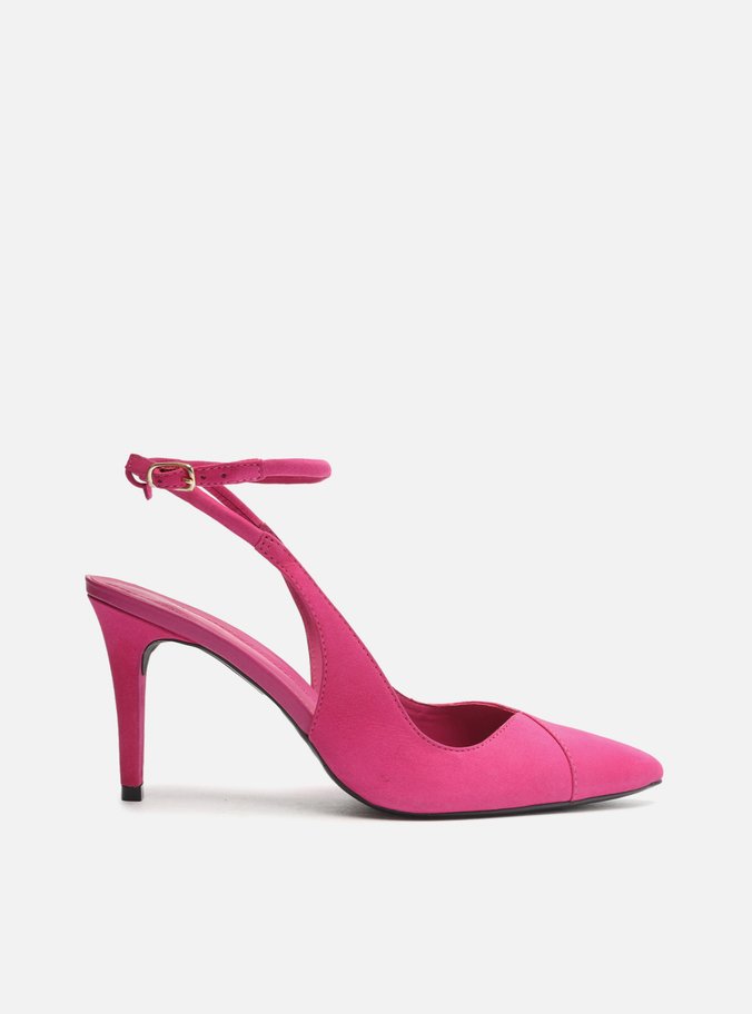 Scarpin Rosa Nobuck Salto Fino Aberto Tira