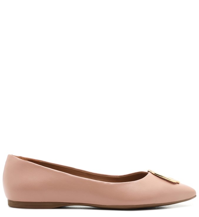 Sapatilha Rosa Couro Bico Fino Adorno Metal