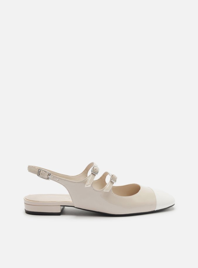 Sapatilha Boneca Bege Verniz Tiras Cap Toe