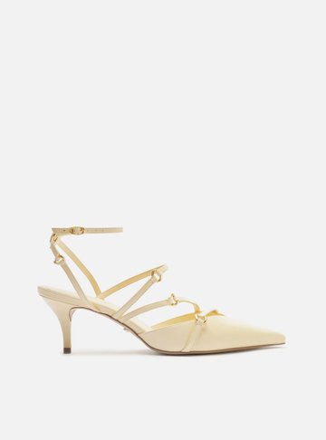 Scarpin Amarelo Couro Salto Kitten Tiras