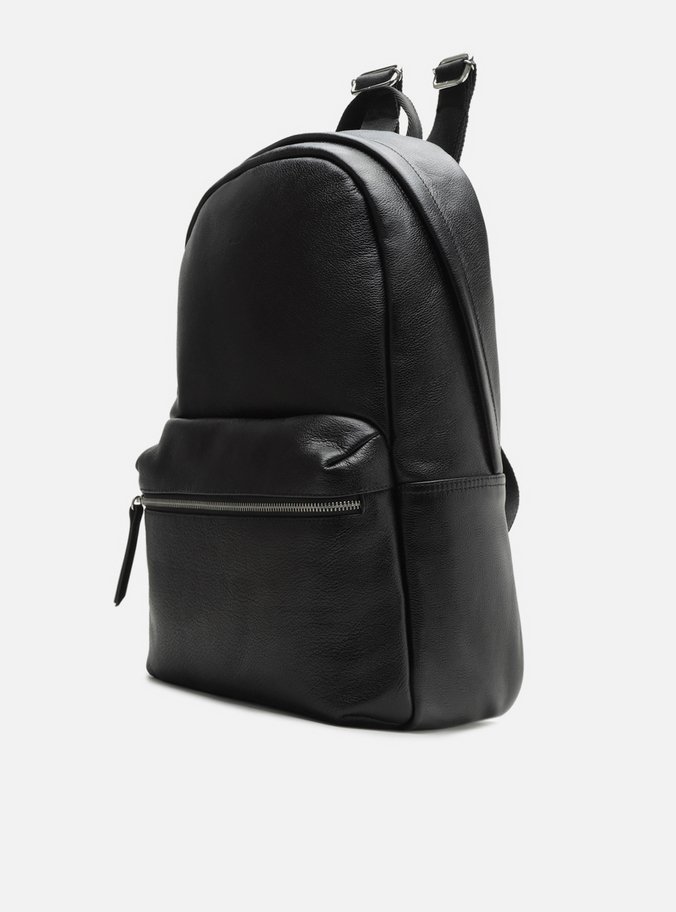 Mochila Preta Couro Grande Bolso Frontal