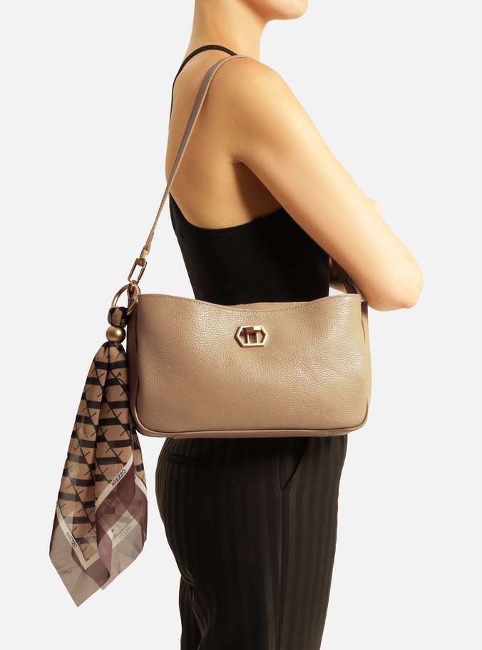 Bolsa Tiracolo Bege Couro Pequena Lenço