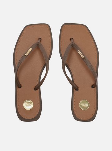 Arezzo — Chinelo de Dedo Marrom Plataforma Metais Brizza