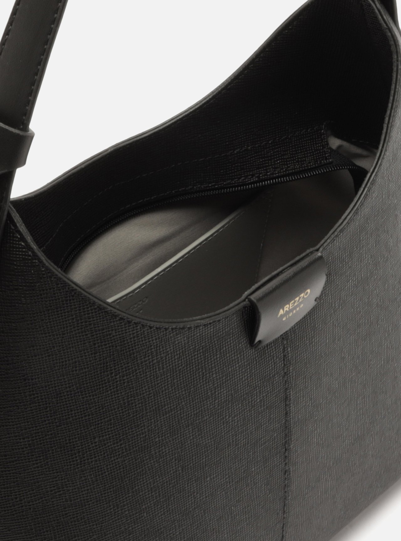 Bolsa Hobo Preta Grande Granulada Nó — foto 4
