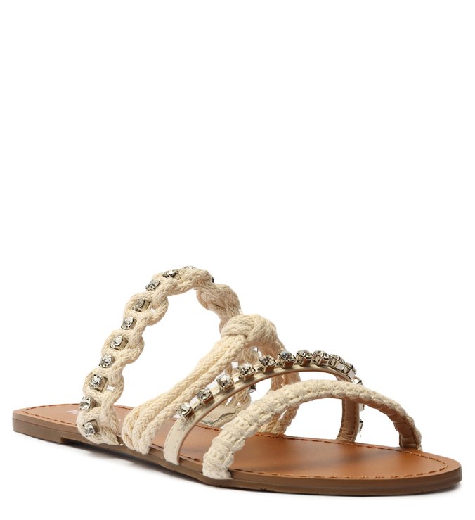 Rasteira Off-White Flat Tiras Cristais