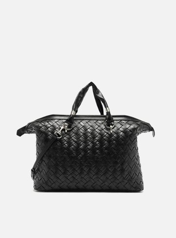Bolsa Bowling Preta Couro Grande Tressê Maxi