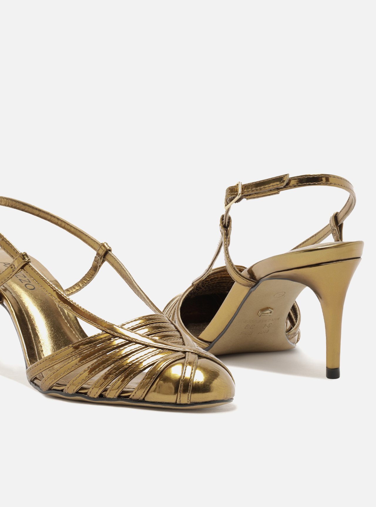 Scarpin Dourado Salto Fino Slingback Tiras — foto 4