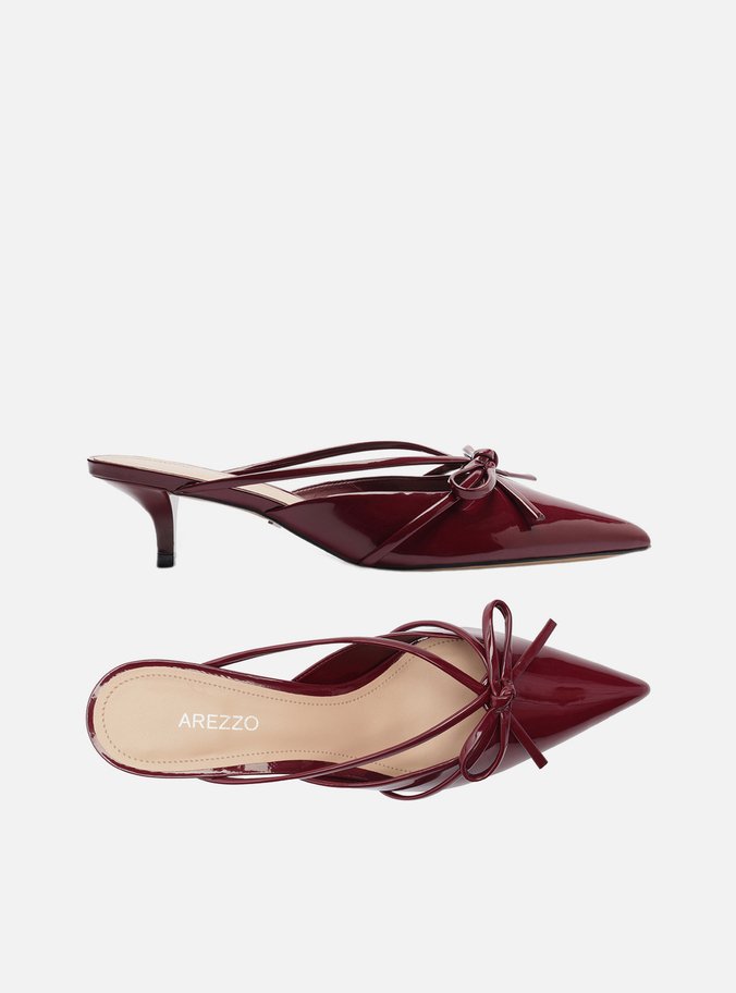 Mule Vermelha Verniz Salto Kitten Laço