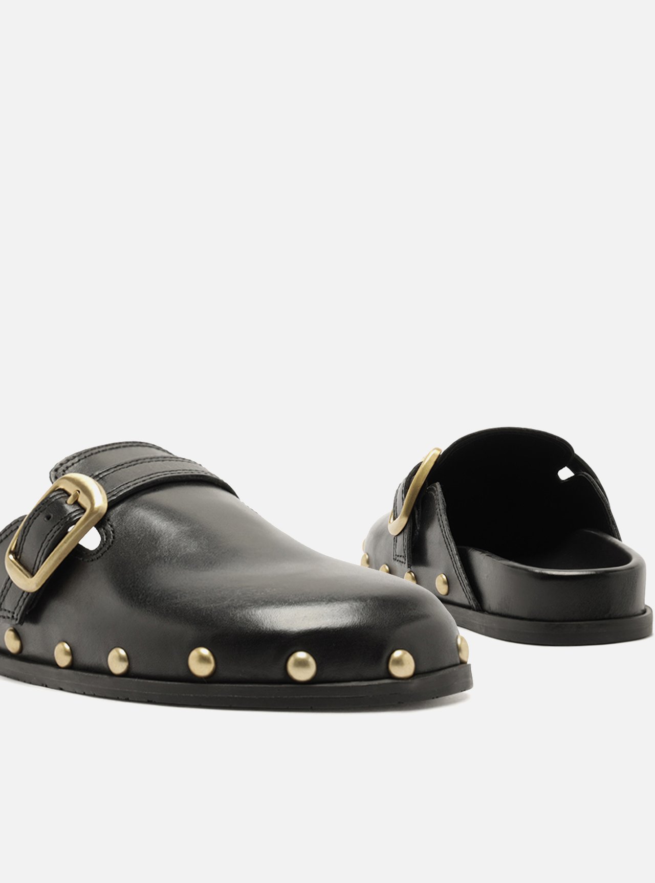 Mule Marrom Salto Bloco Fivela Tachas — foto 4