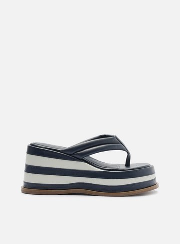 Tamanco Azul Couro Plataforma Flip Flop