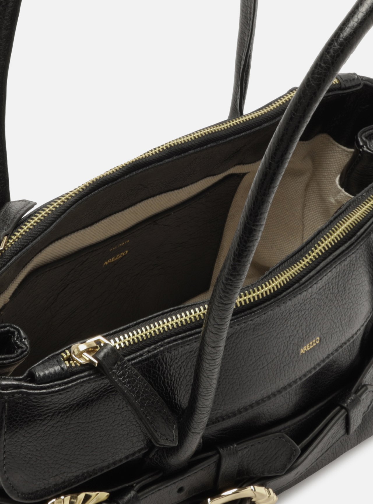 Bolsa Shoulder Preta Couro Grande Fivelas Douradas — foto 4