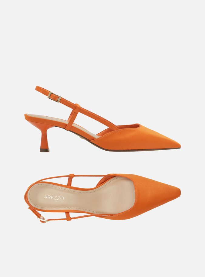 Scarpin Laranja Cetim Salto Baixo Geométrico