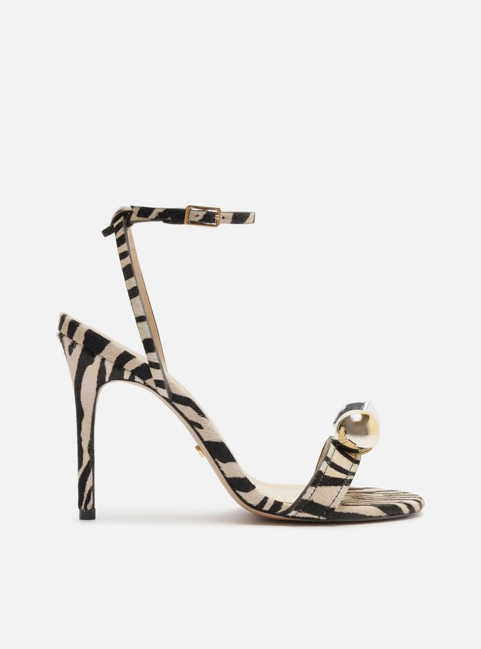 Sandália Animal Print Salto Alto Metais