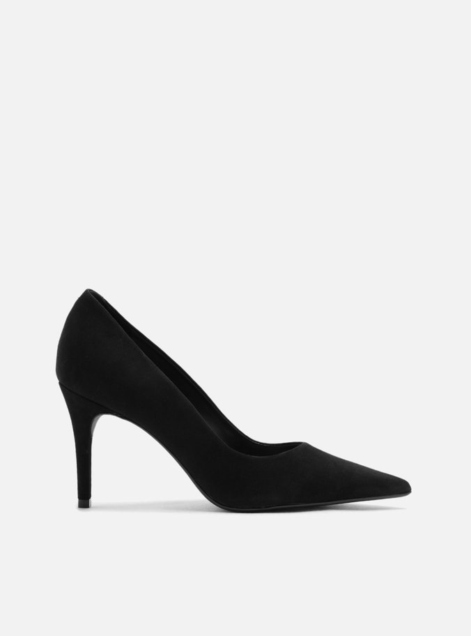 Scarpin Preto Nobuck Salto Fino Bico Fino