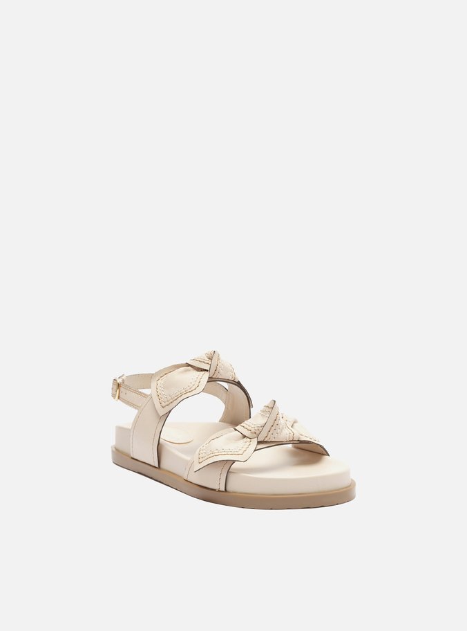 Sandália Rasteira Branca Couro Flatform Laços