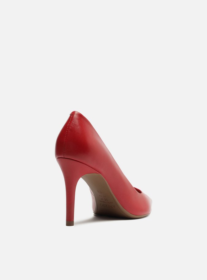Scarpin Vermelho Couro Salto Médio Bico Fino