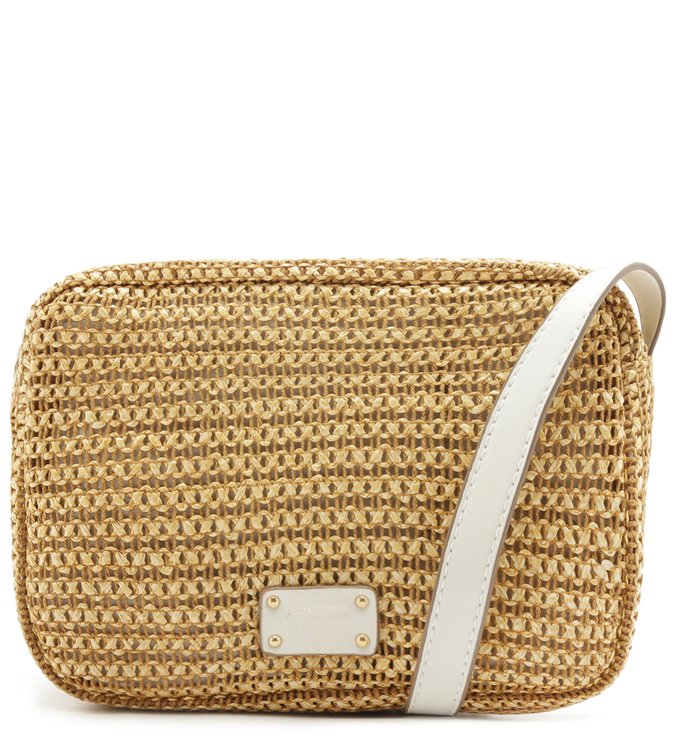 Bolsa Tiracolo Fibra Natural Milena Pequena Camel e Bianco