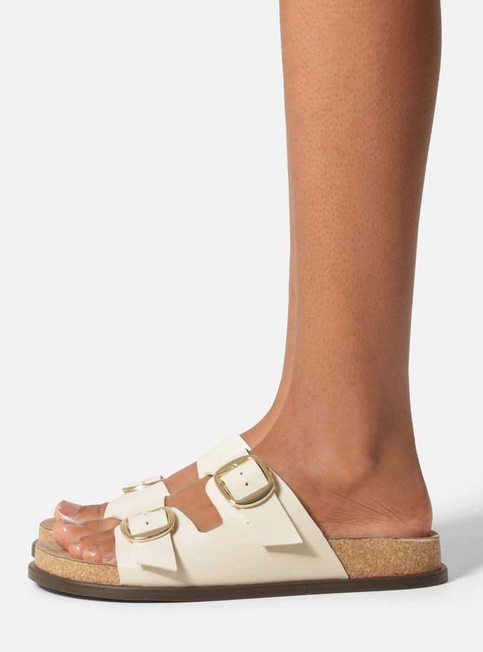 Sandália Papete Off White Couro Flatform Metais
