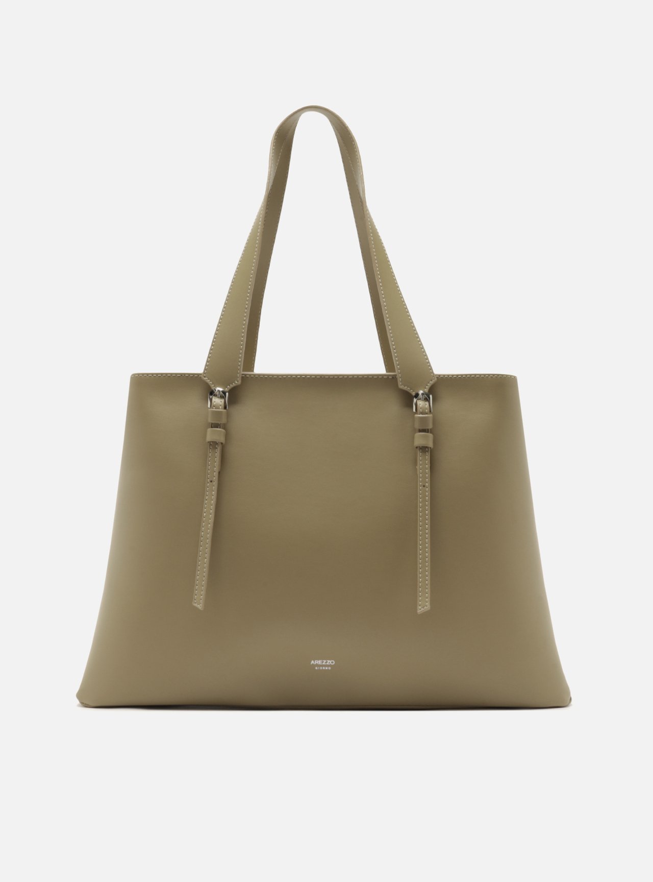Bolsa Bege Couro Grande Metais — foto 1