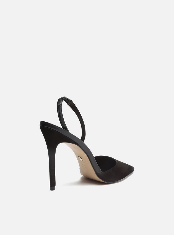 Scarpin Preto Nobuck Salto Alto Bico Fino Aberto