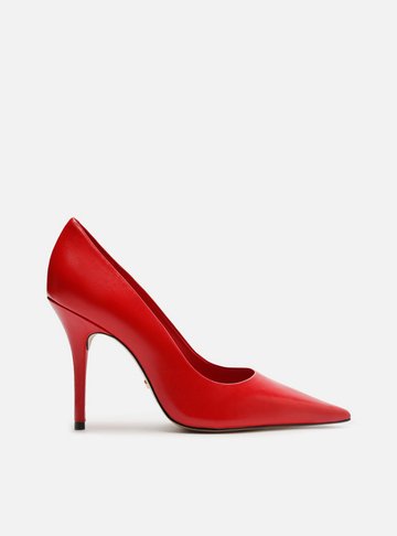 Scarpin Vermelho Couro Salto Alto Bico Fino